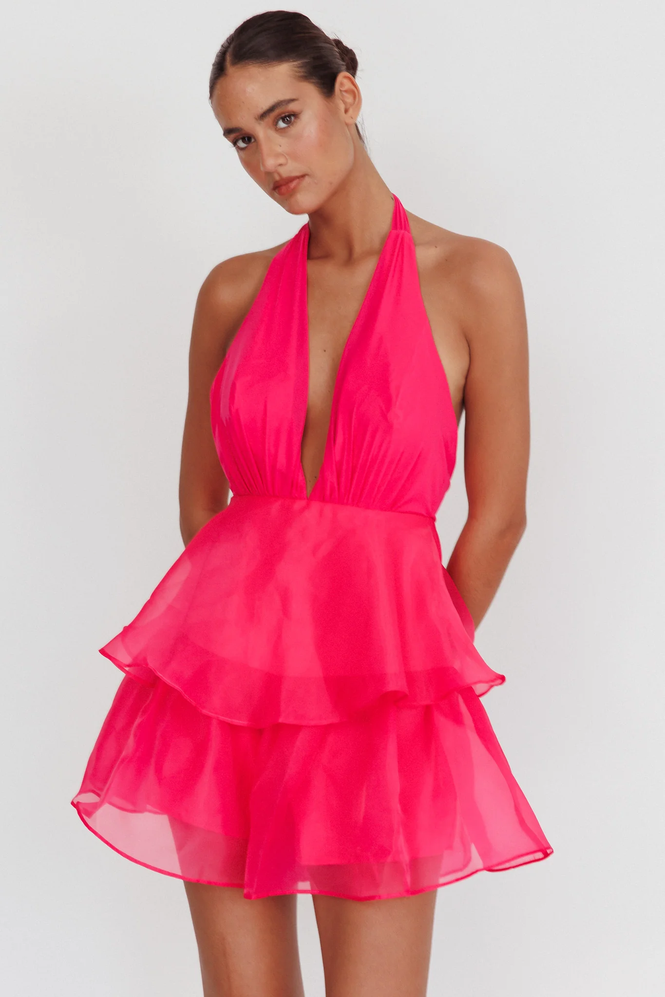 Behati Tiered Ruffles Halter Neck Romper Rose - Image 5