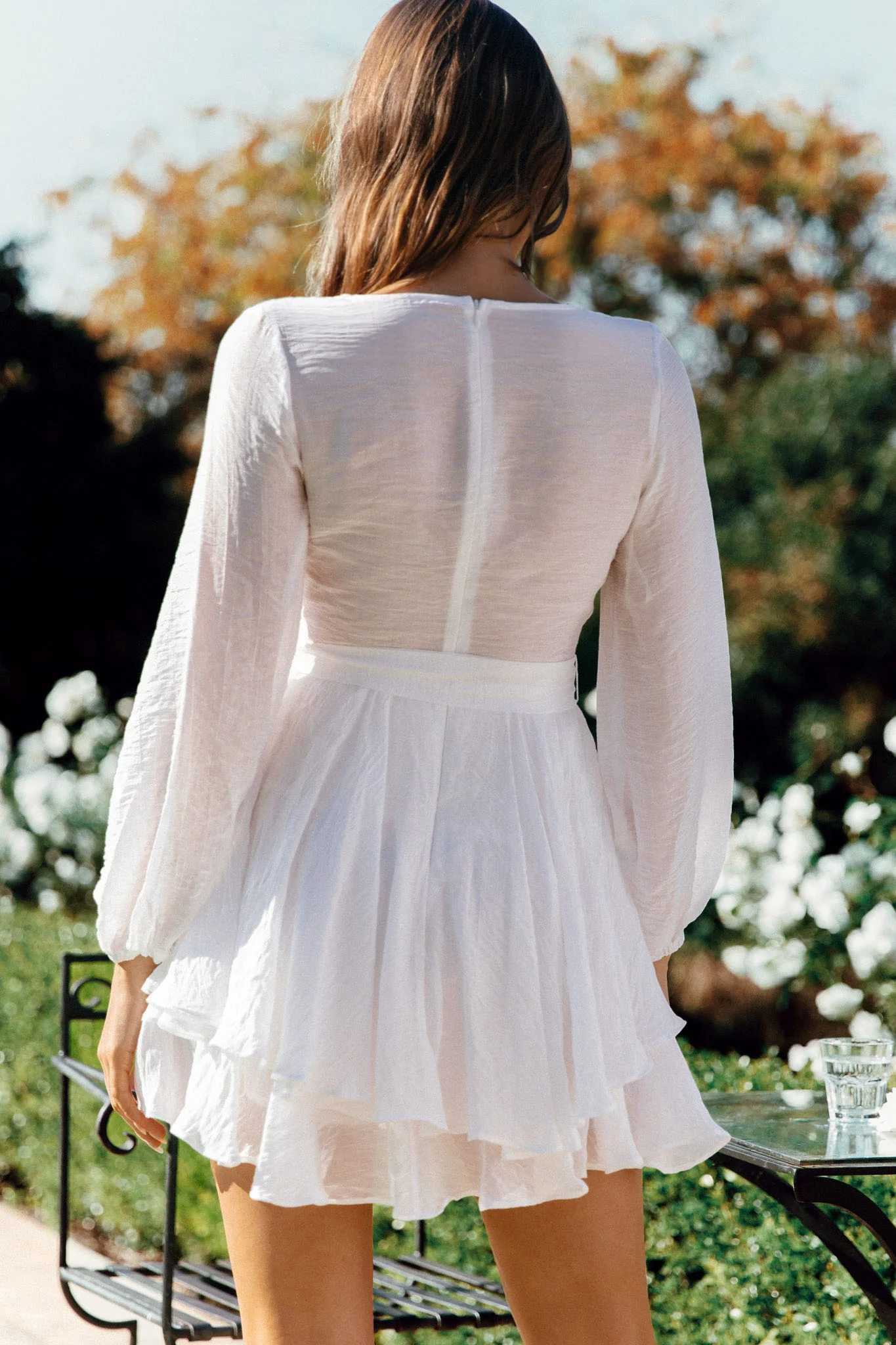 Believe Me Long Sleeve Surplice Neckline Dress White - Image 2