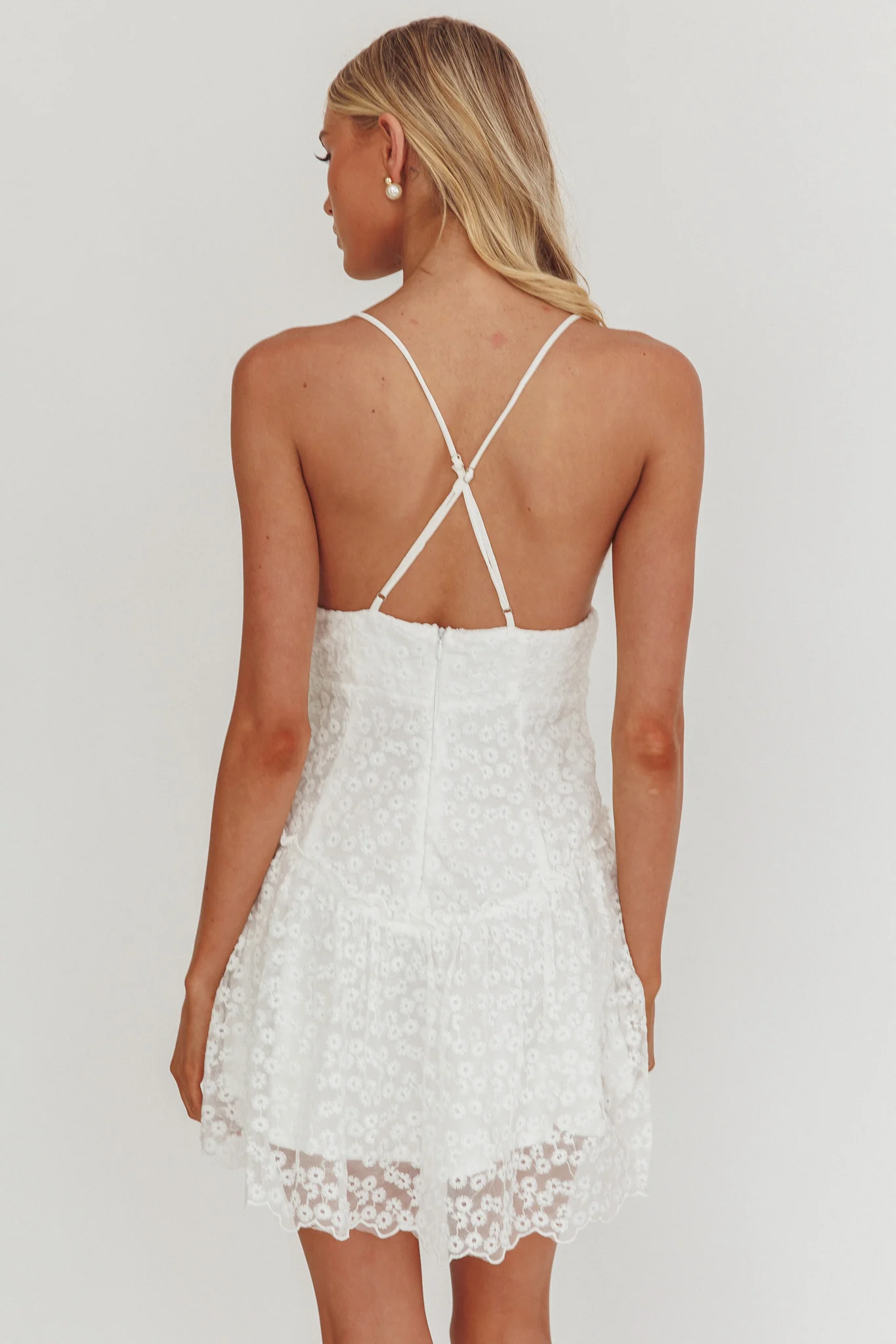 Belize Flounce Hem Mini Dress White - Image 3