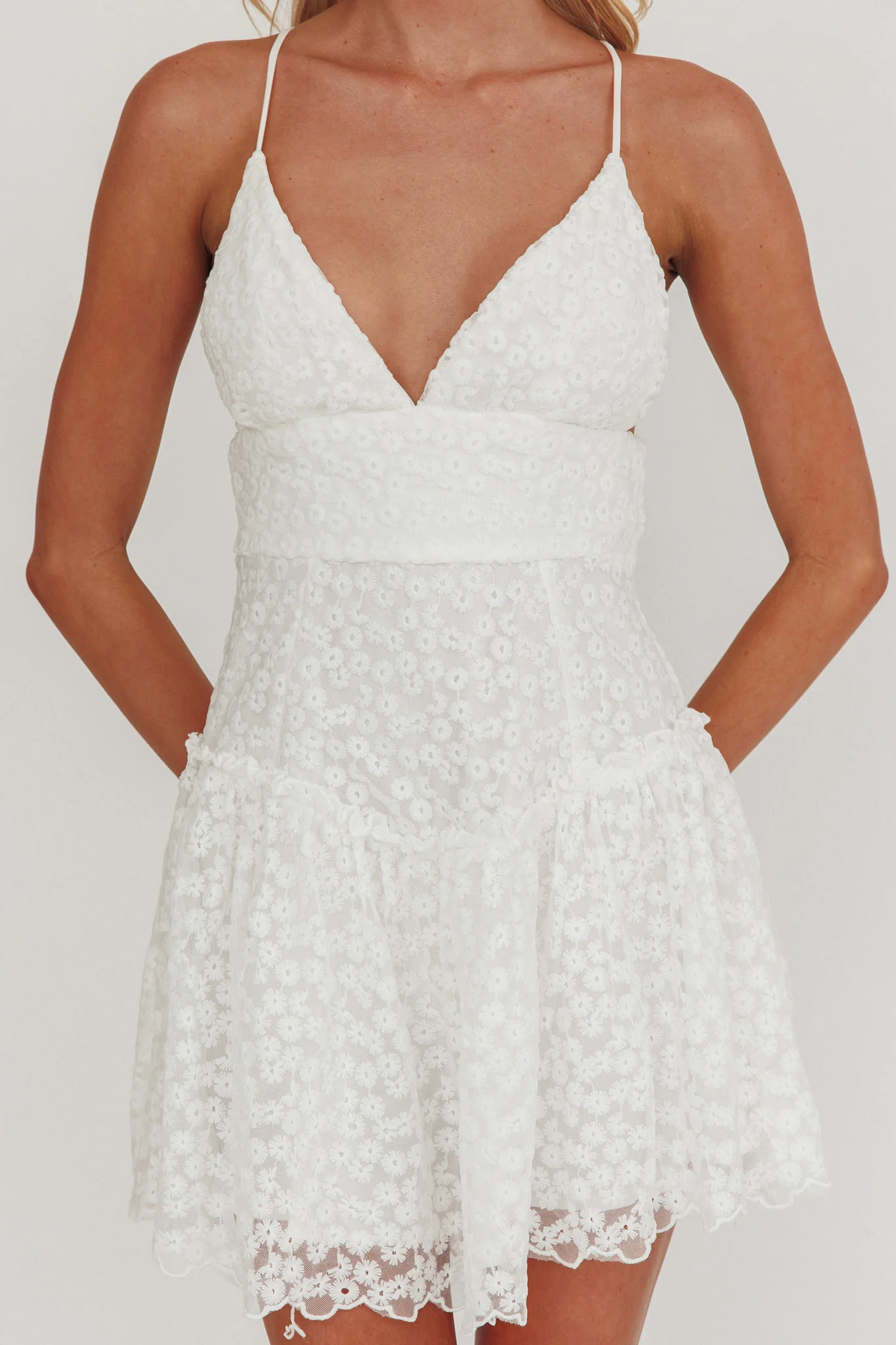 Belize Flounce Hem Mini Dress White - Image 4