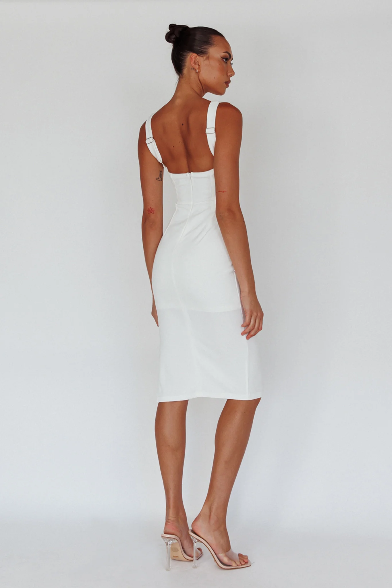 Bella Vista Cowl Neckline Thick Strap Knee Length Dress White - Image 3