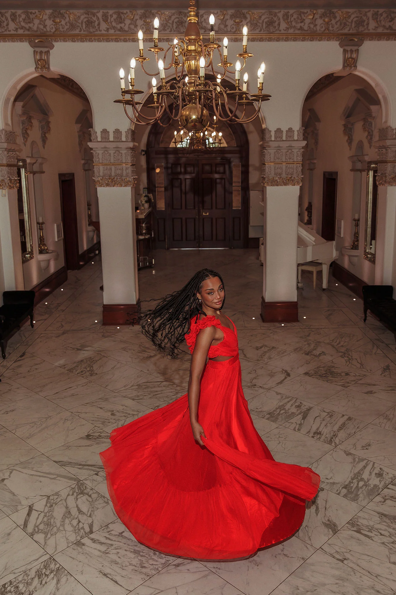 Bellamy Lace-Up Back Ruffle Maxi Dress Red - Image 2