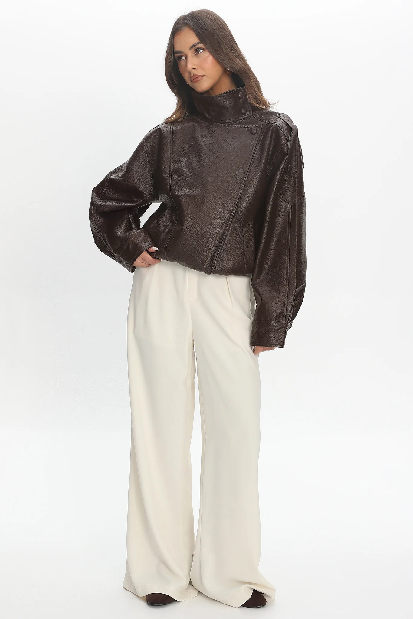 Bellarae High Neck Bomber Jacket Chocolate - Image 2