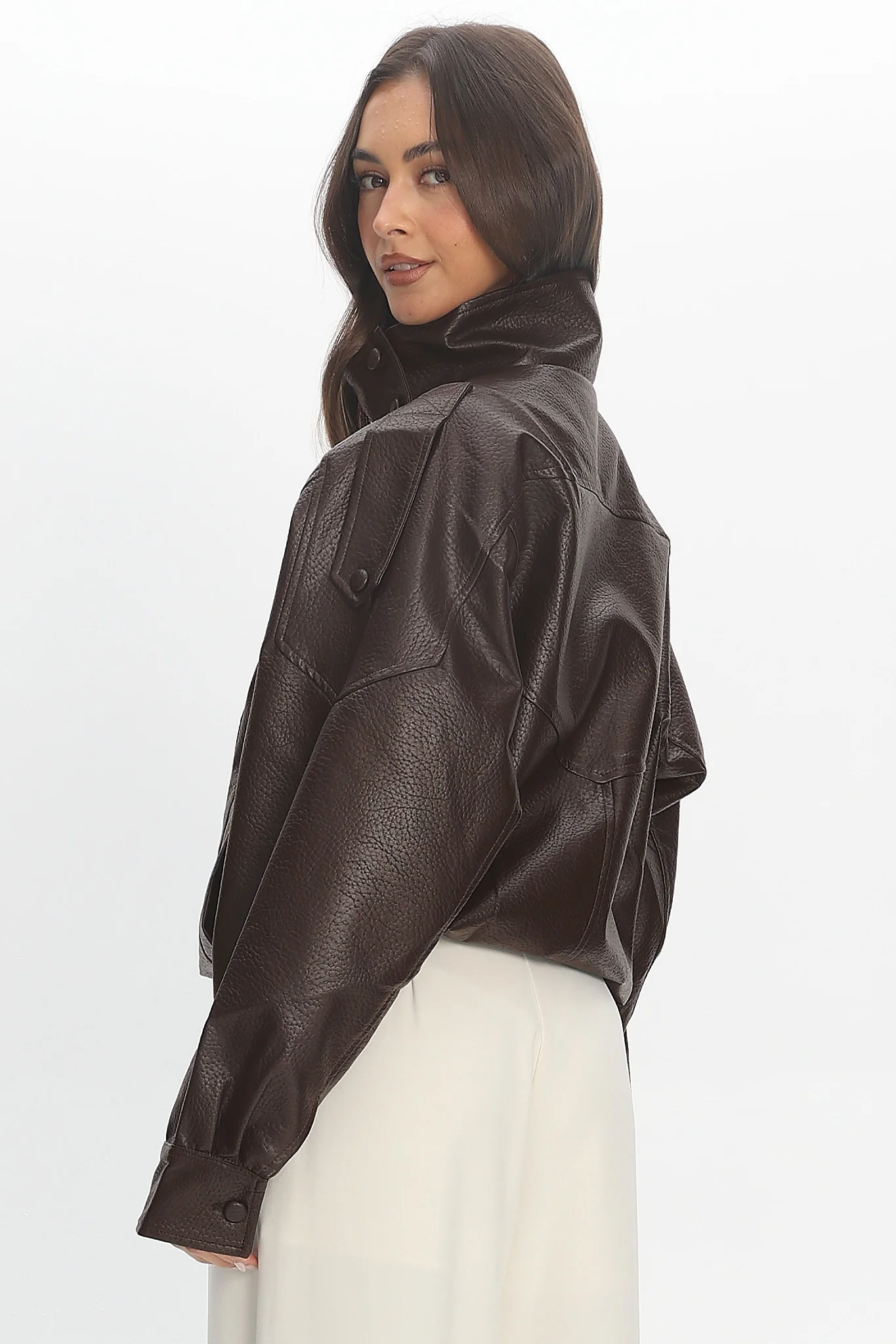 Bellarae High Neck Bomber Jacket Chocolate - Image 3