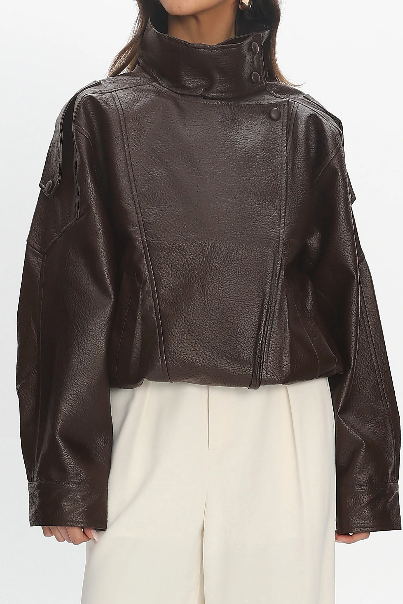 Bellarae High Neck Bomber Jacket Chocolate - Image 4