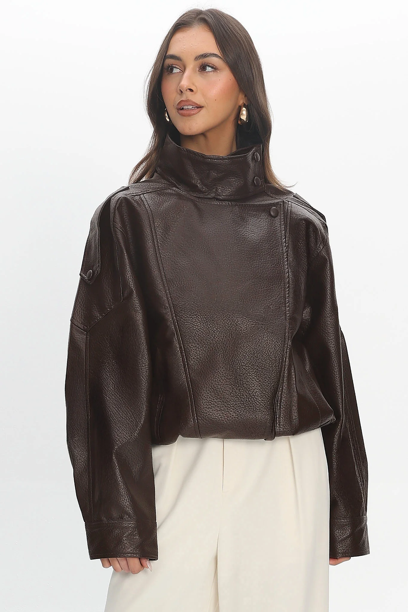 Bellarae High Neck Bomber Jacket Chocolate - Image 5