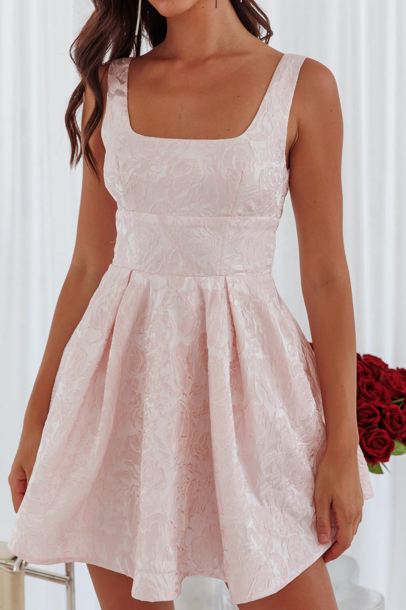 Belle Enchante Jacquard Mini Dress Pink - Image 4