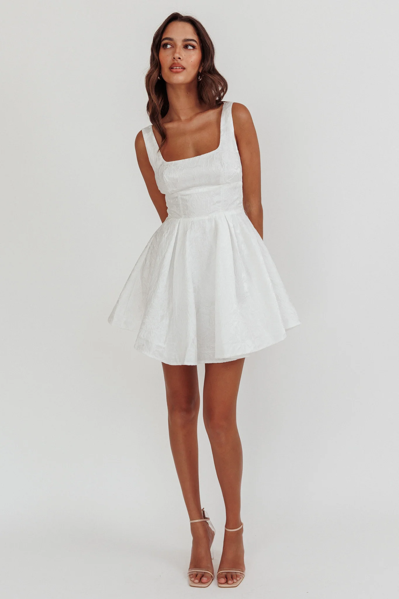 Belle Enchante Jacquard Mini Dress White - Image 4