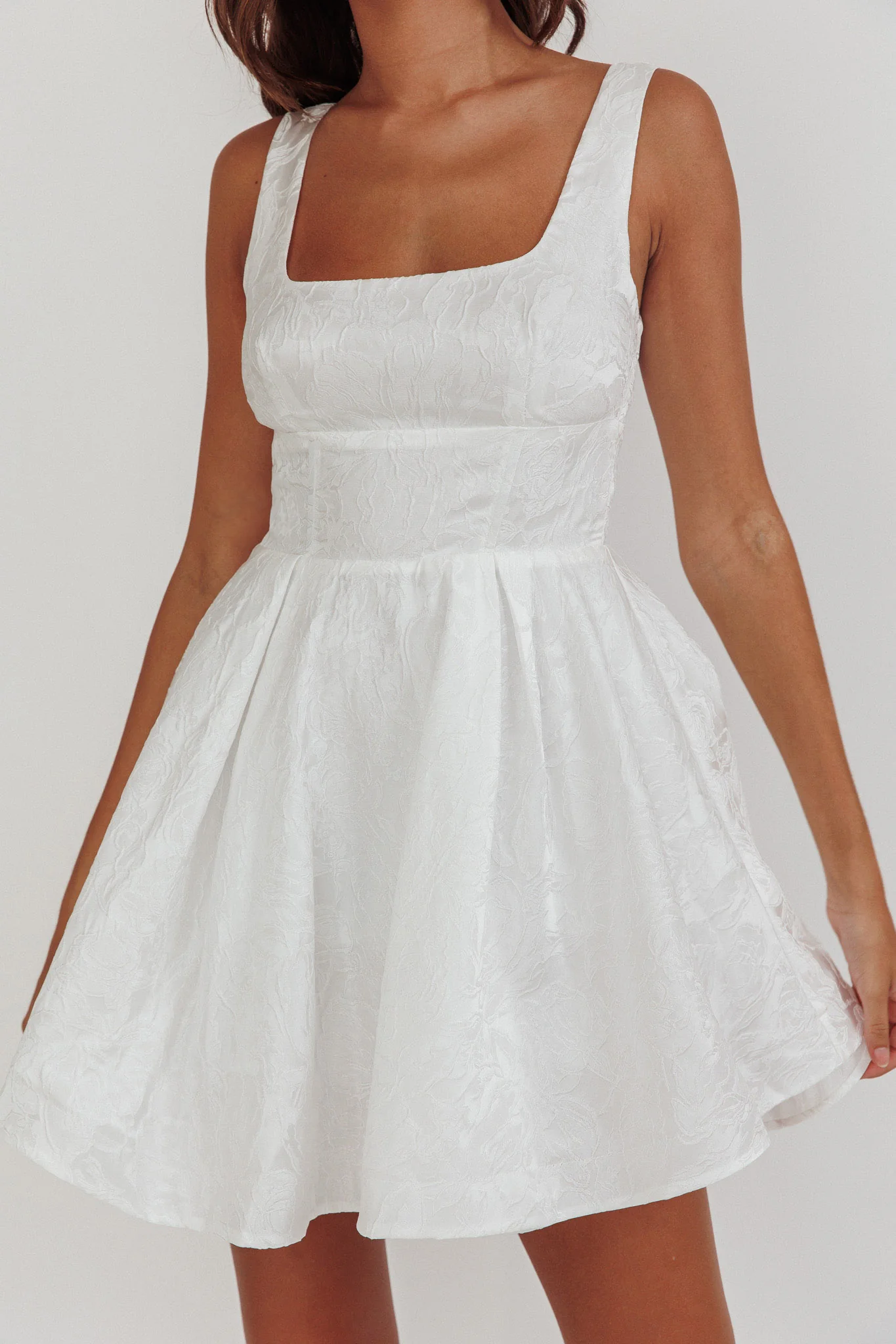 Belle Enchante Jacquard Mini Dress White - Image 5