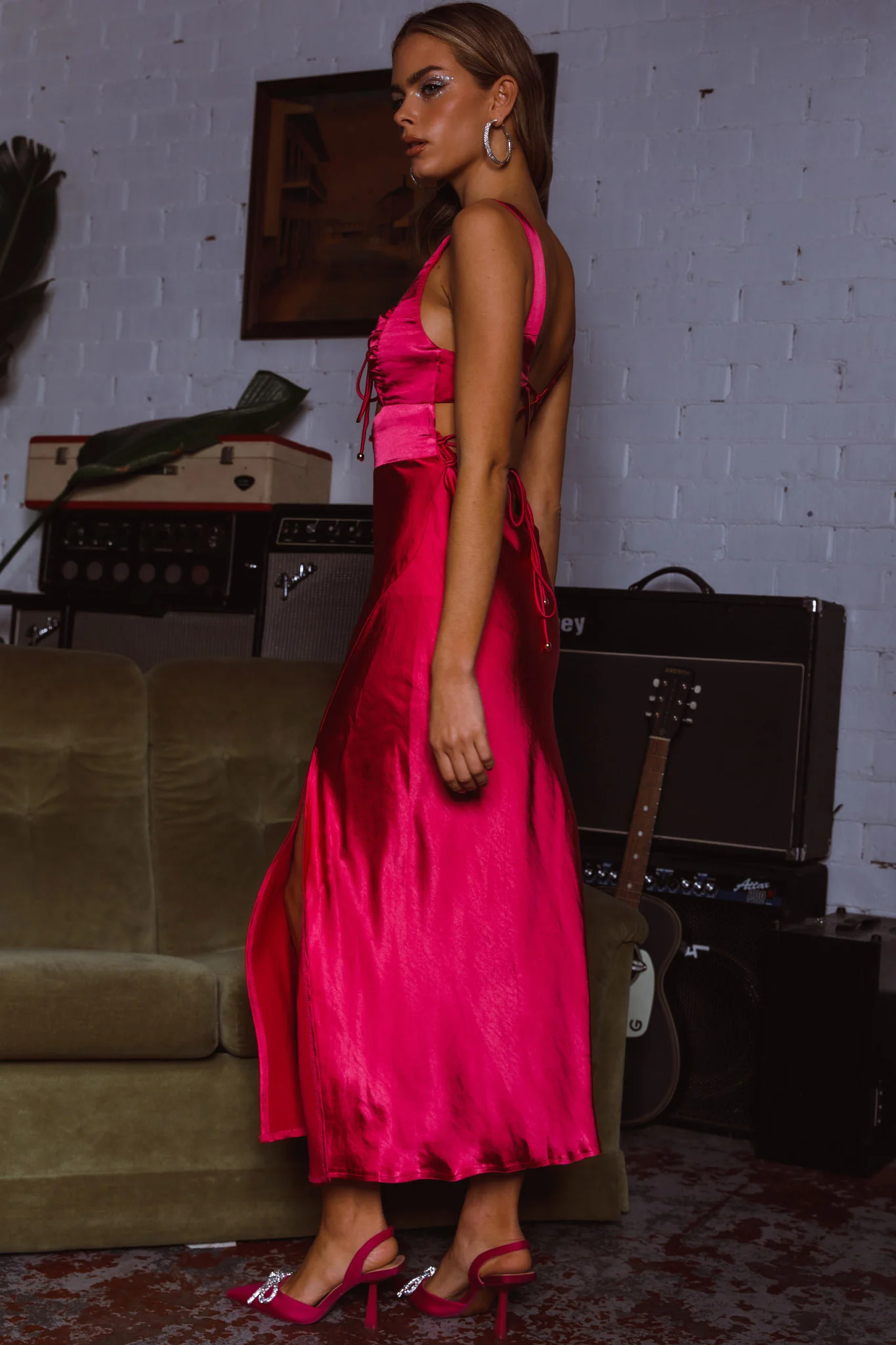 Belle Epoque Drawstring Bust Midi Dress Hot Pink - Image 6