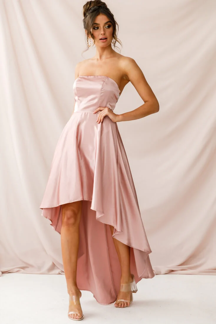 Belle Strapless High-Low Hem Dress Mocha - Image 2
