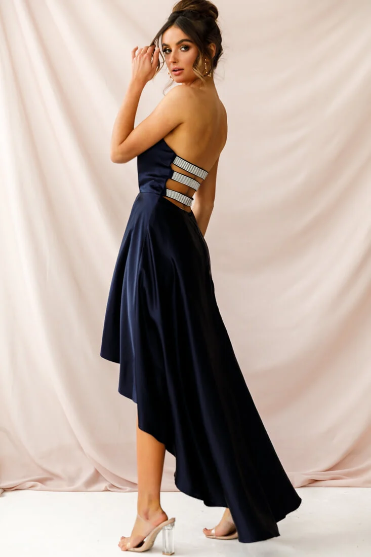 Belle Strapless High-Low Hem Dress Navy - Image 4