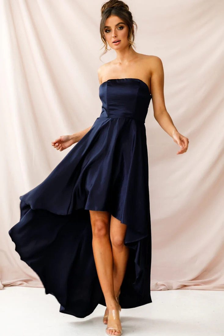 Belle Strapless High-Low Hem Dress Navy - Image 7