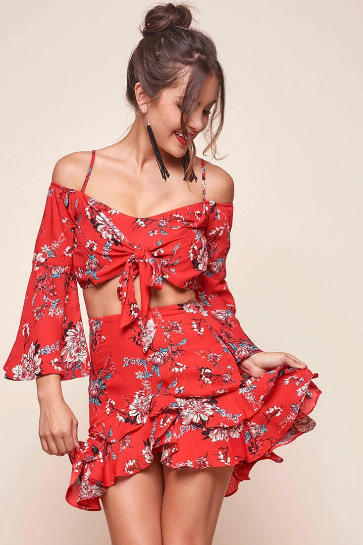 Bellisario Floral Cropped Caribbean Top Red - Image 3