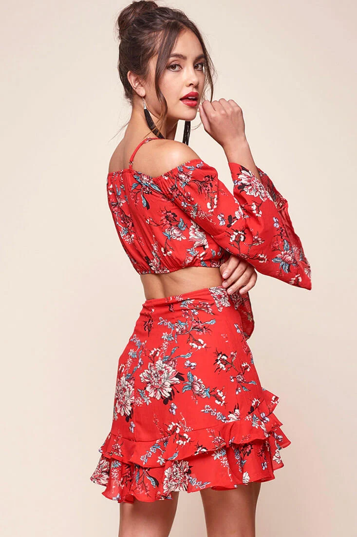Bellisario Floral Cropped Caribbean Top Red - Image 5