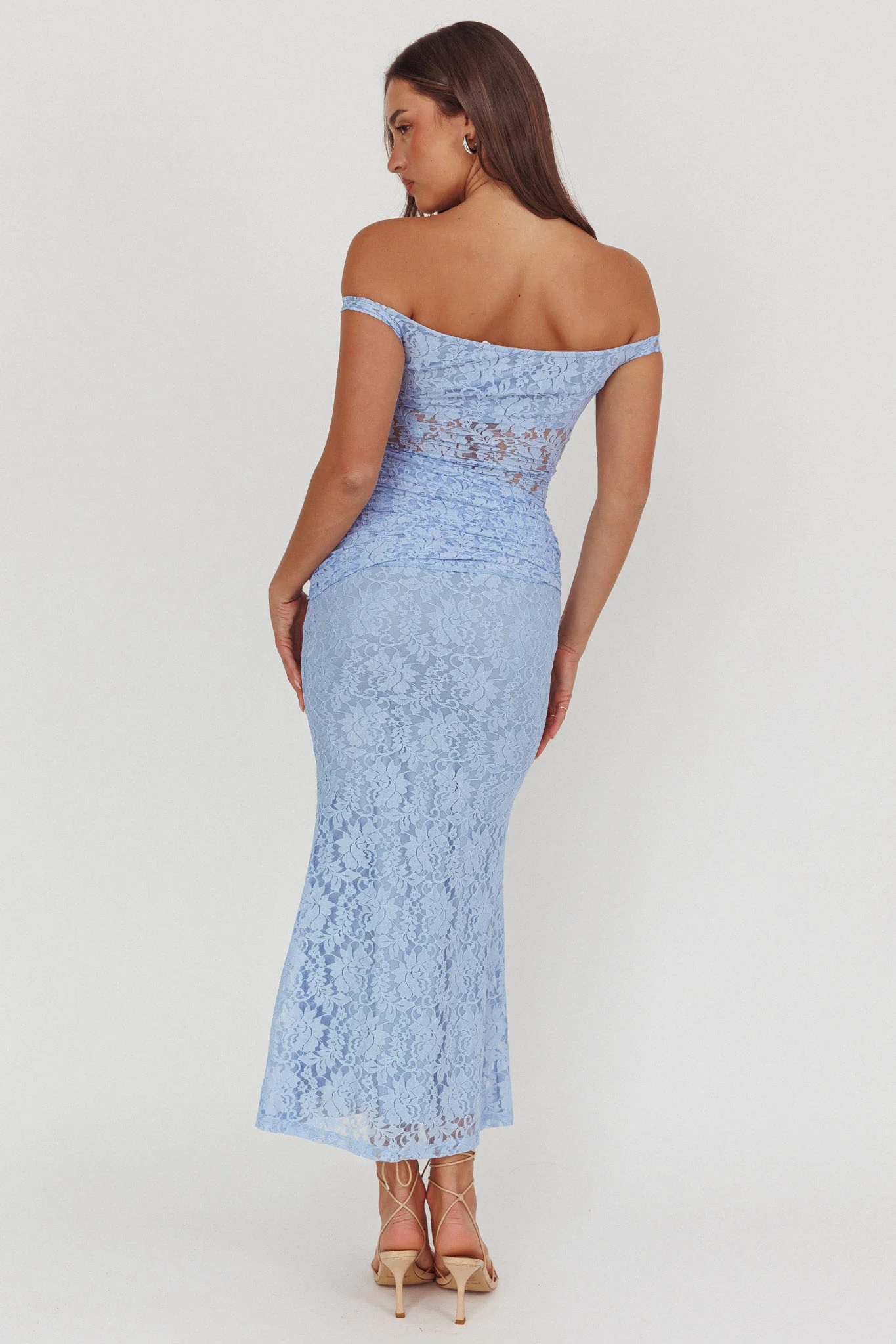 Bellora Off-Shoulder Lace Maxi Dress Blue - Image 2