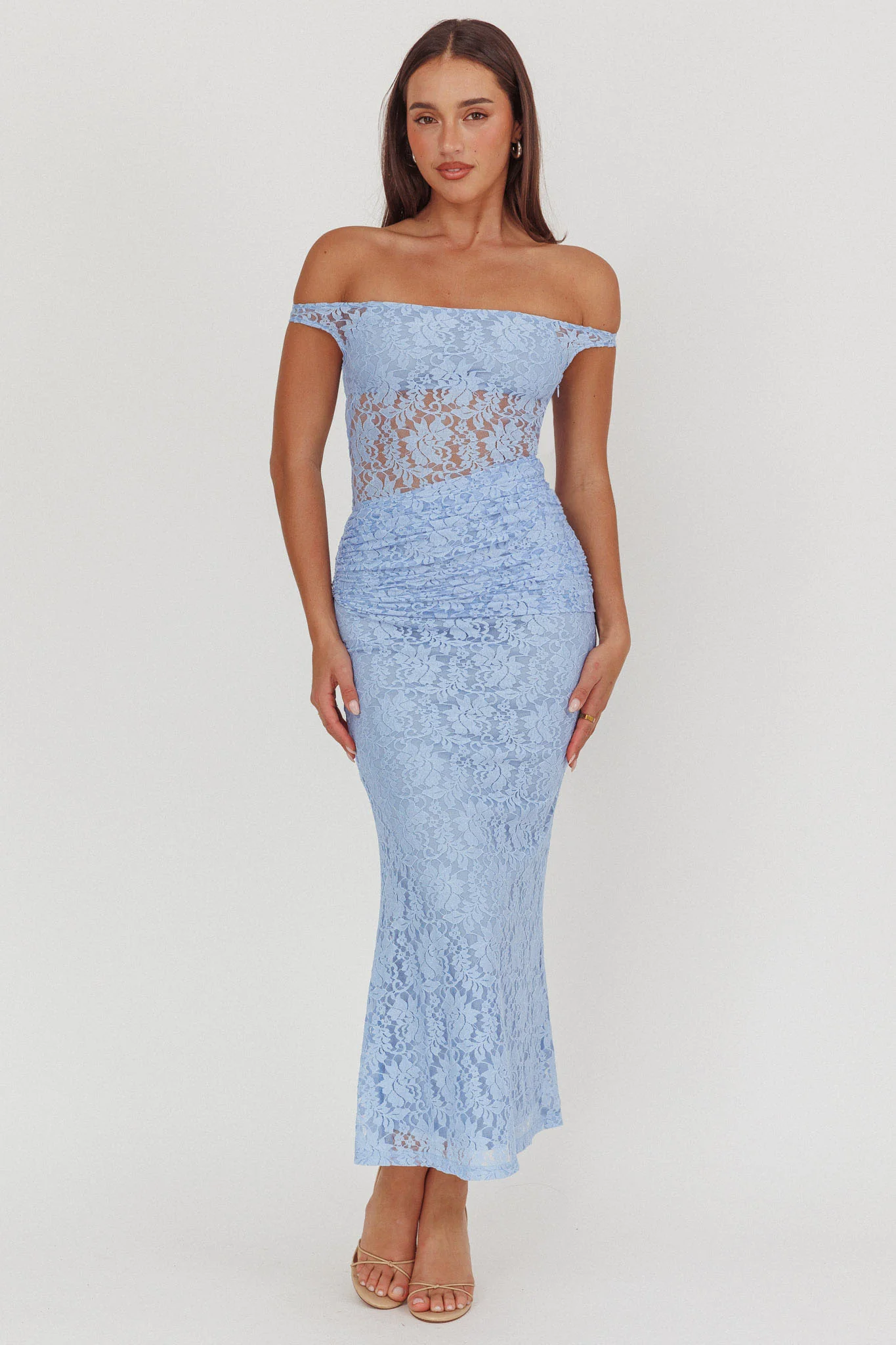 Bellora Off-Shoulder Lace Maxi Dress Blue - Image 4