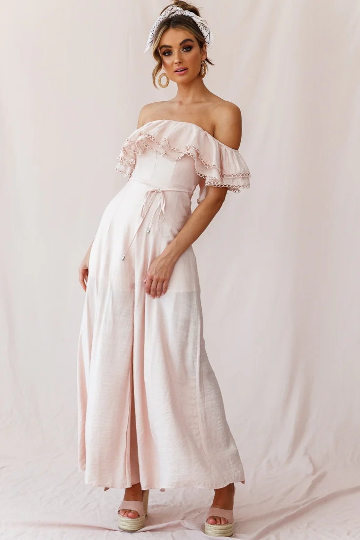 Beloved Off-Shoulder Wide Leg Jumpsuit Nude - Image 5
