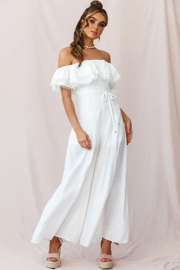Beloved Off-Shoulder Wide Leg Jumpsuit White - Image 2