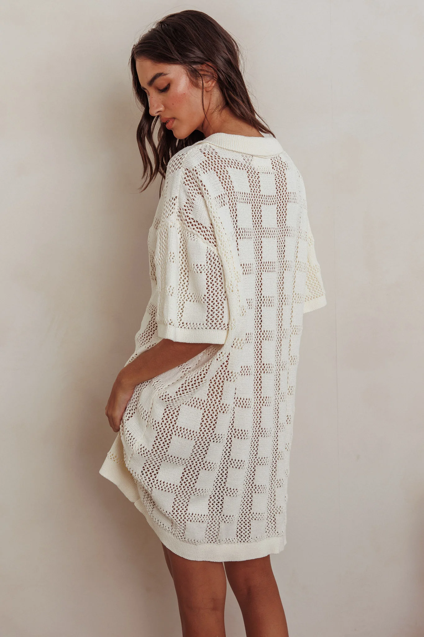 Best Friend Knit Shirt Dress Beige - Image 2