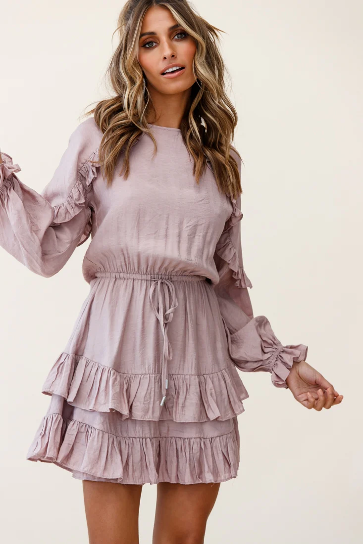 Best Wishes Long Sleeve Frill Detail Dress Blush - Image 4