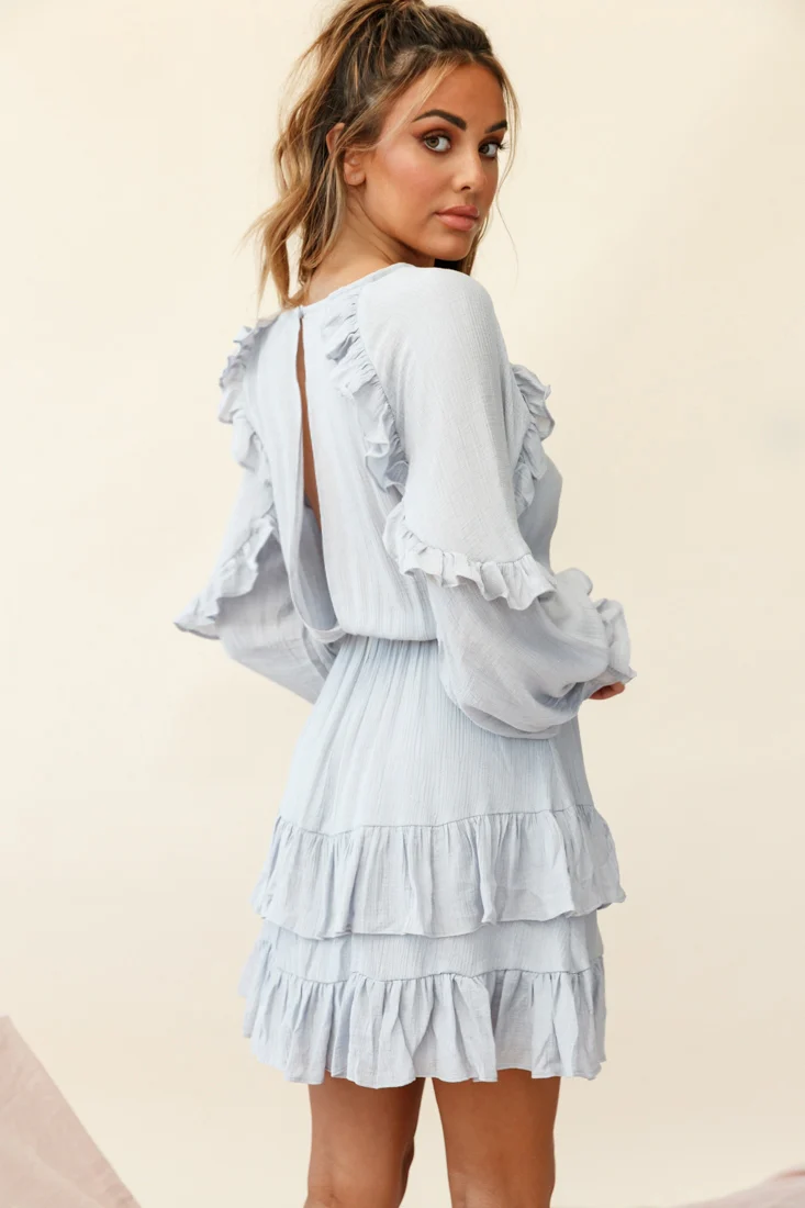 Best Wishes Long Sleeve Frill Detail Dress Grey - Image 4