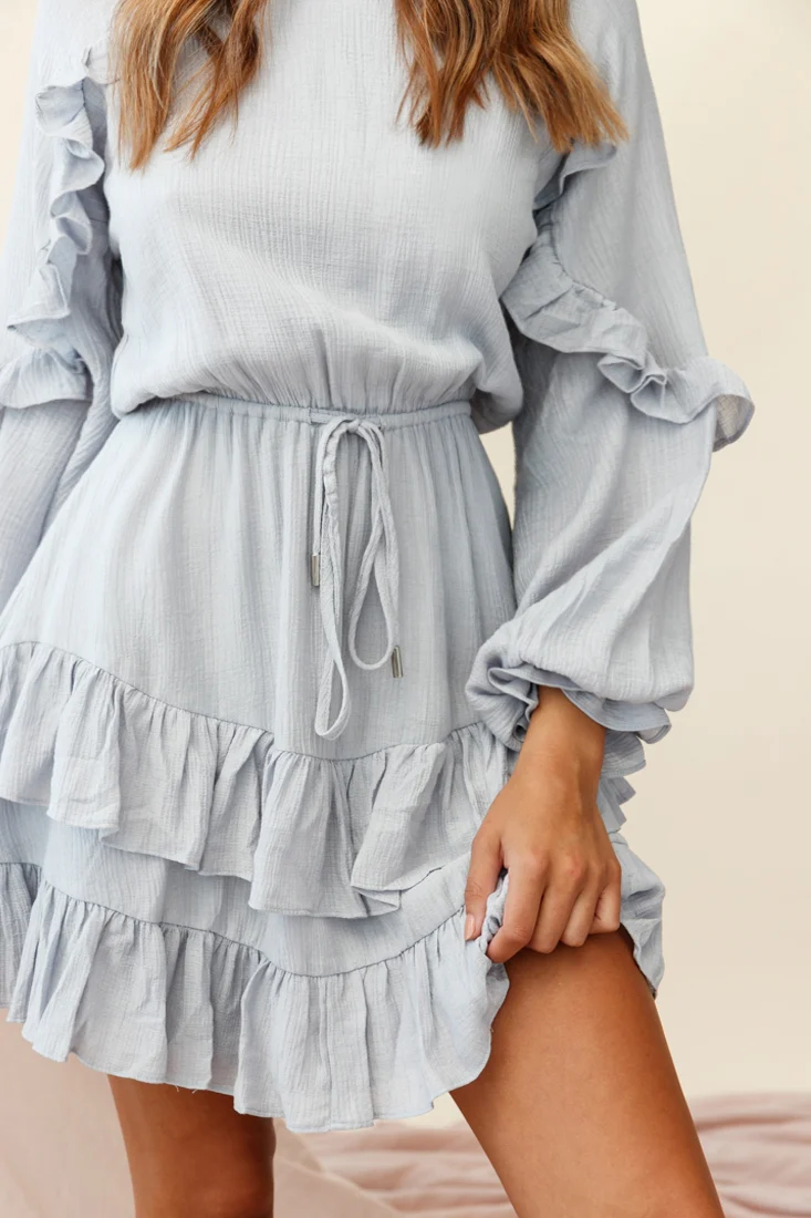 Best Wishes Long Sleeve Frill Detail Dress Grey - Image 5