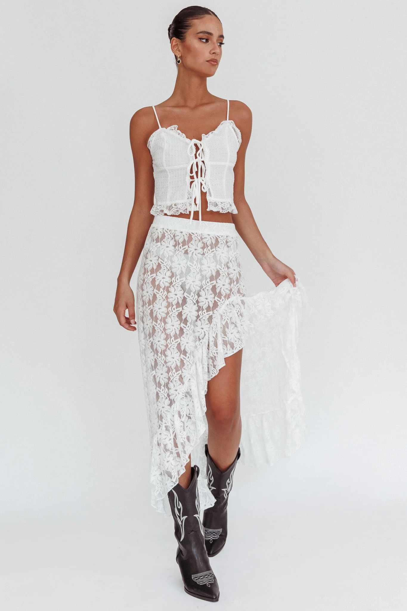 Besties Asymmetric Hem Maxi Skirt Ivory - Image 2