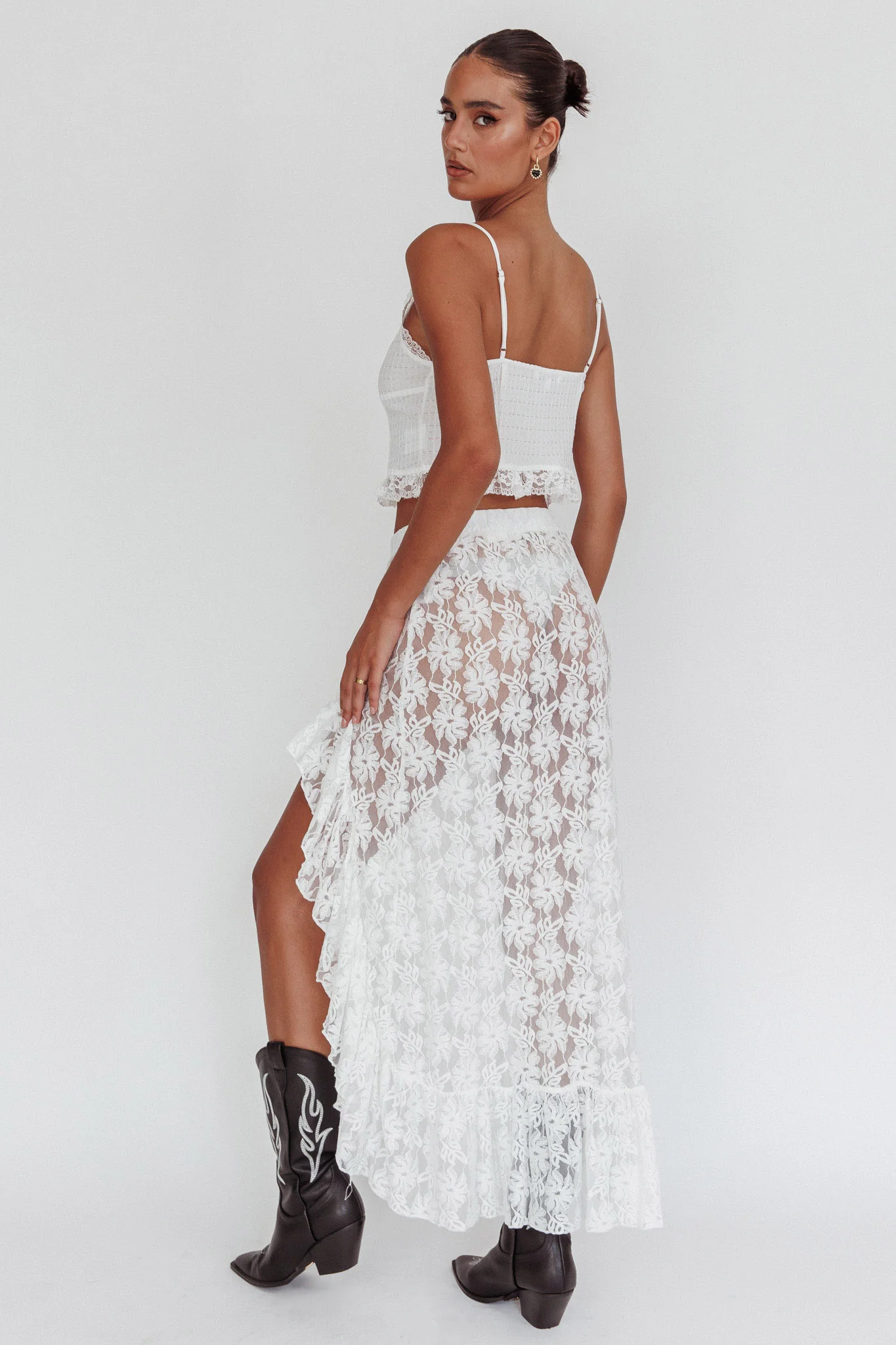 Besties Asymmetric Hem Maxi Skirt Ivory - Image 4