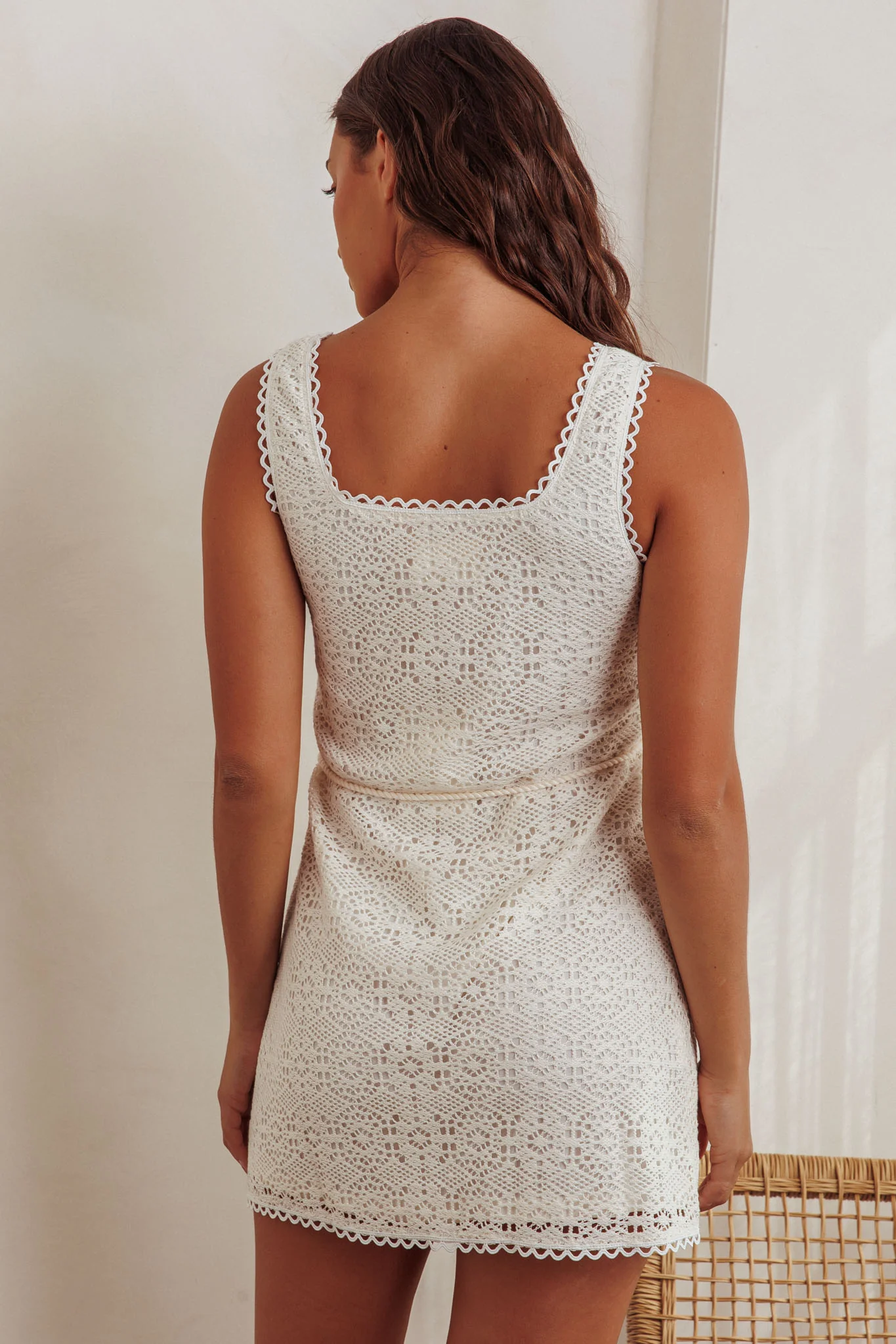 Bethenny Lace Overlay Mini Dress White - Image 2