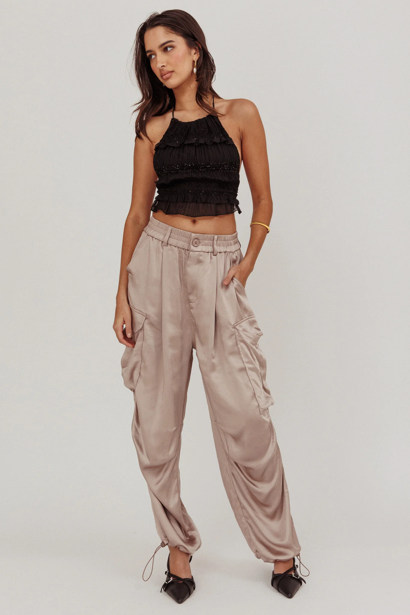 Betty Satin Cargo Pant Mink - Image 2