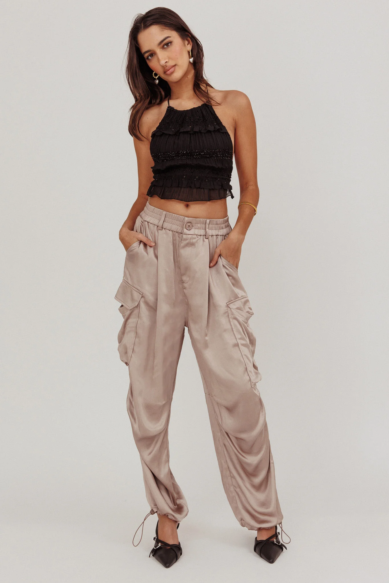 Betty Satin Cargo Pant Mink - Image 5
