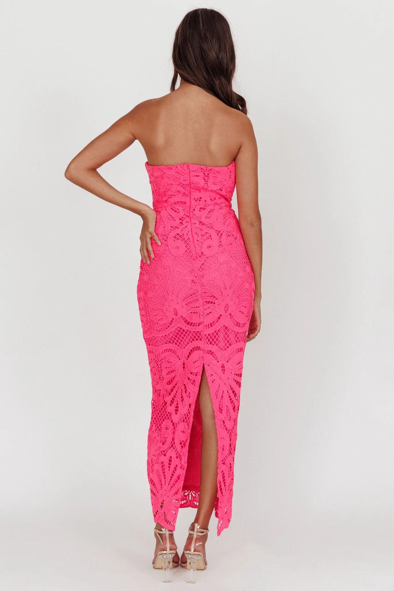 Bia Strapless Lace Embroidered Maxi Dress Hot Pink - Image 2
