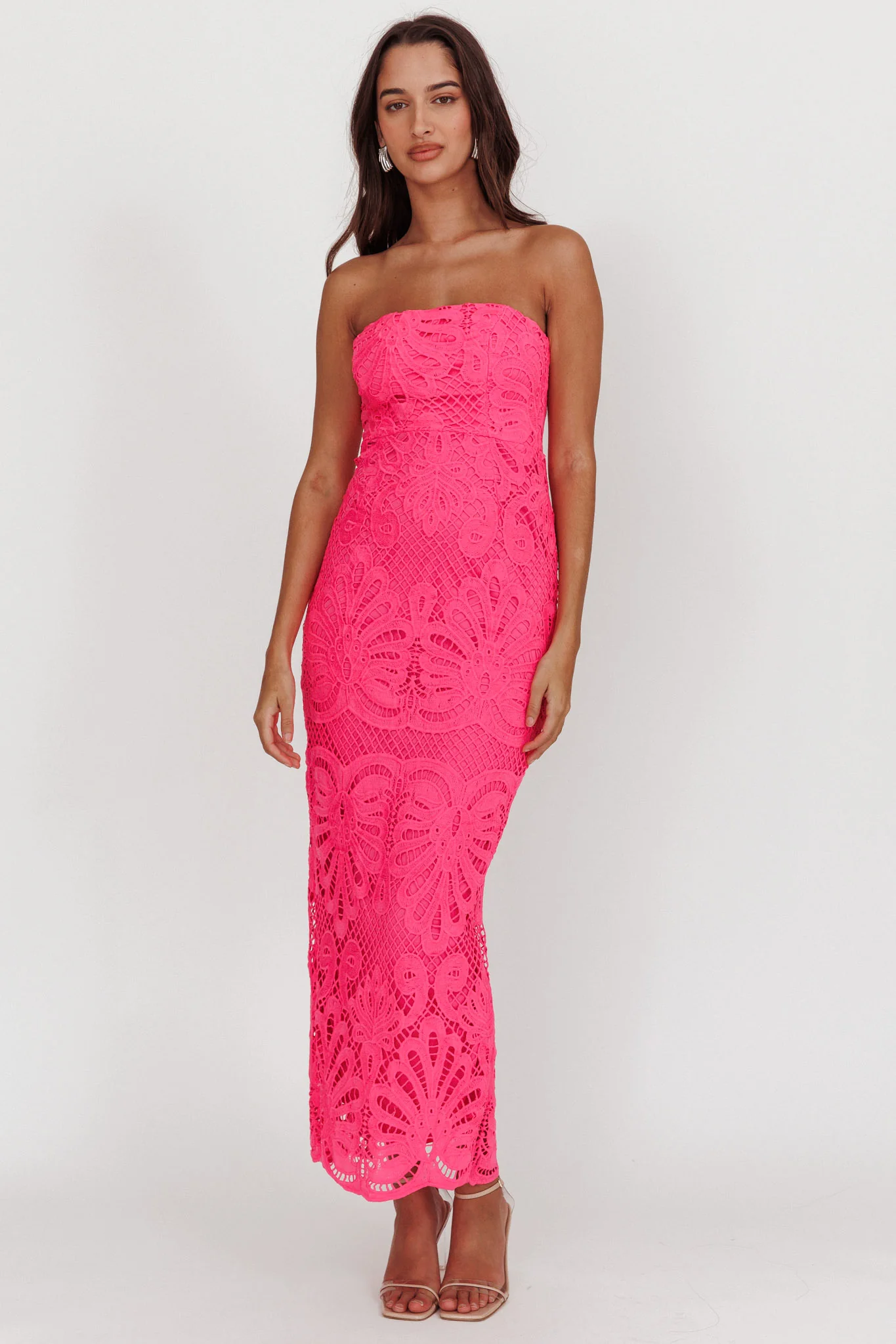 Bia Strapless Lace Embroidered Maxi Dress Hot Pink - Image 3