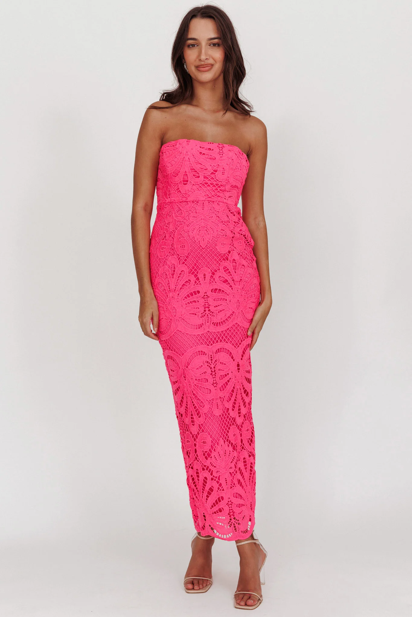 Bia Strapless Lace Embroidered Maxi Dress Hot Pink - Image 5