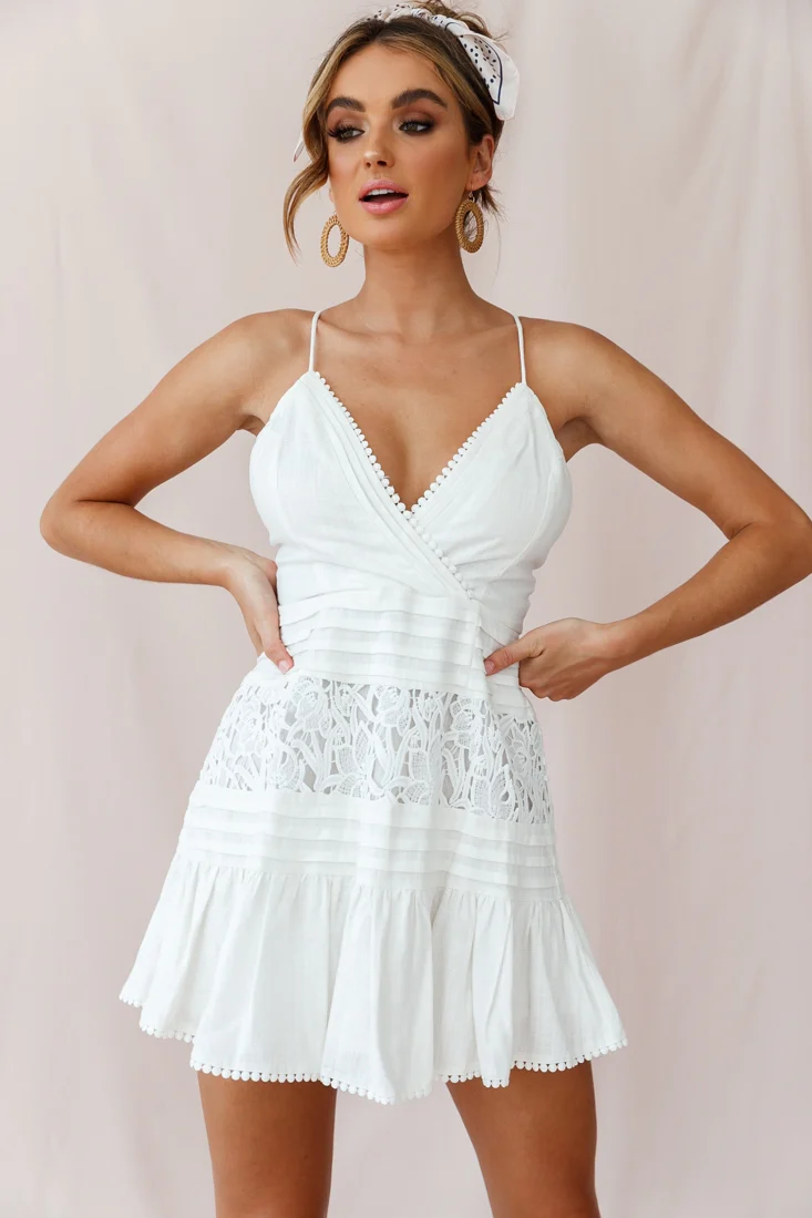 Bianca Fluted Hem Tie-Back Dress White - Image 6