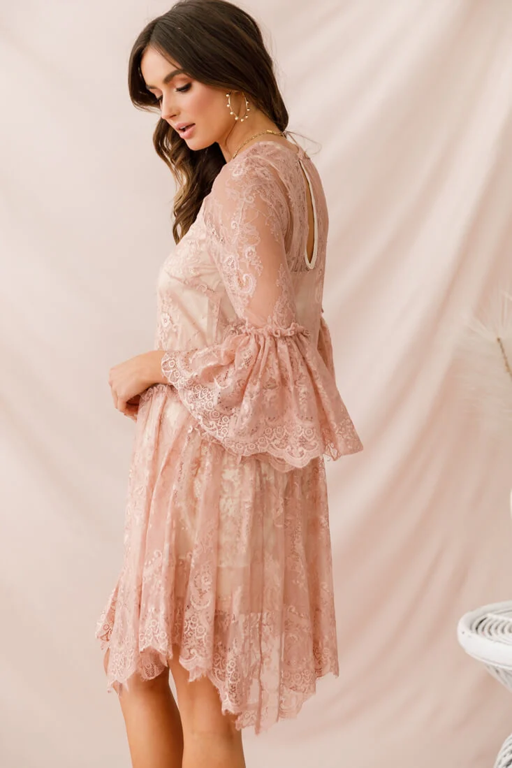 Birdie Lace Overlay Swing Dress Nude - Image 3