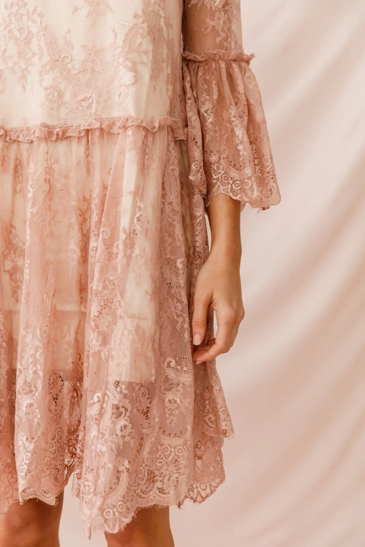 Birdie Lace Overlay Swing Dress Nude - Image 4