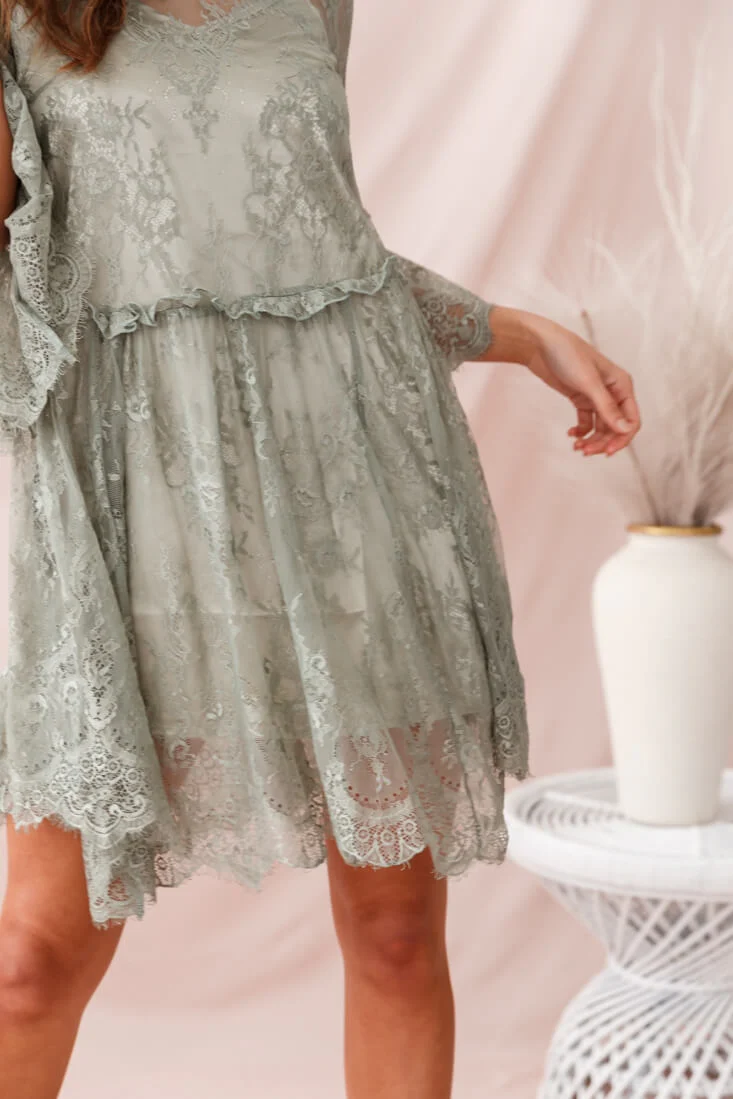 Birdie Lace Overlay Swing Dress Pistachio - Image 5