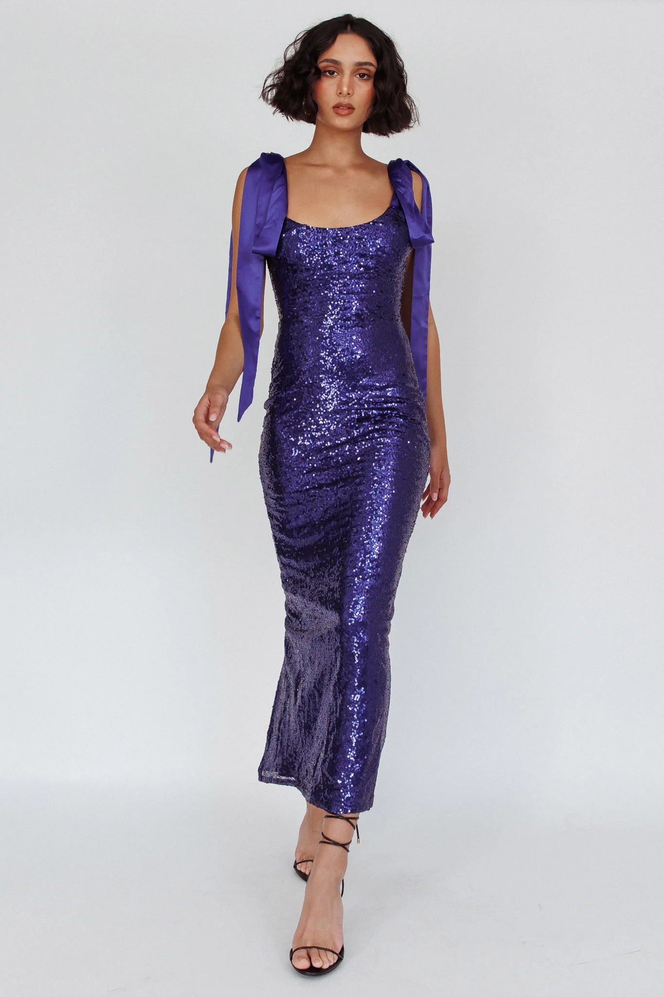 Birthday Wish Tied Shoulder Sequin Maxi Dress Blue - Image 10
