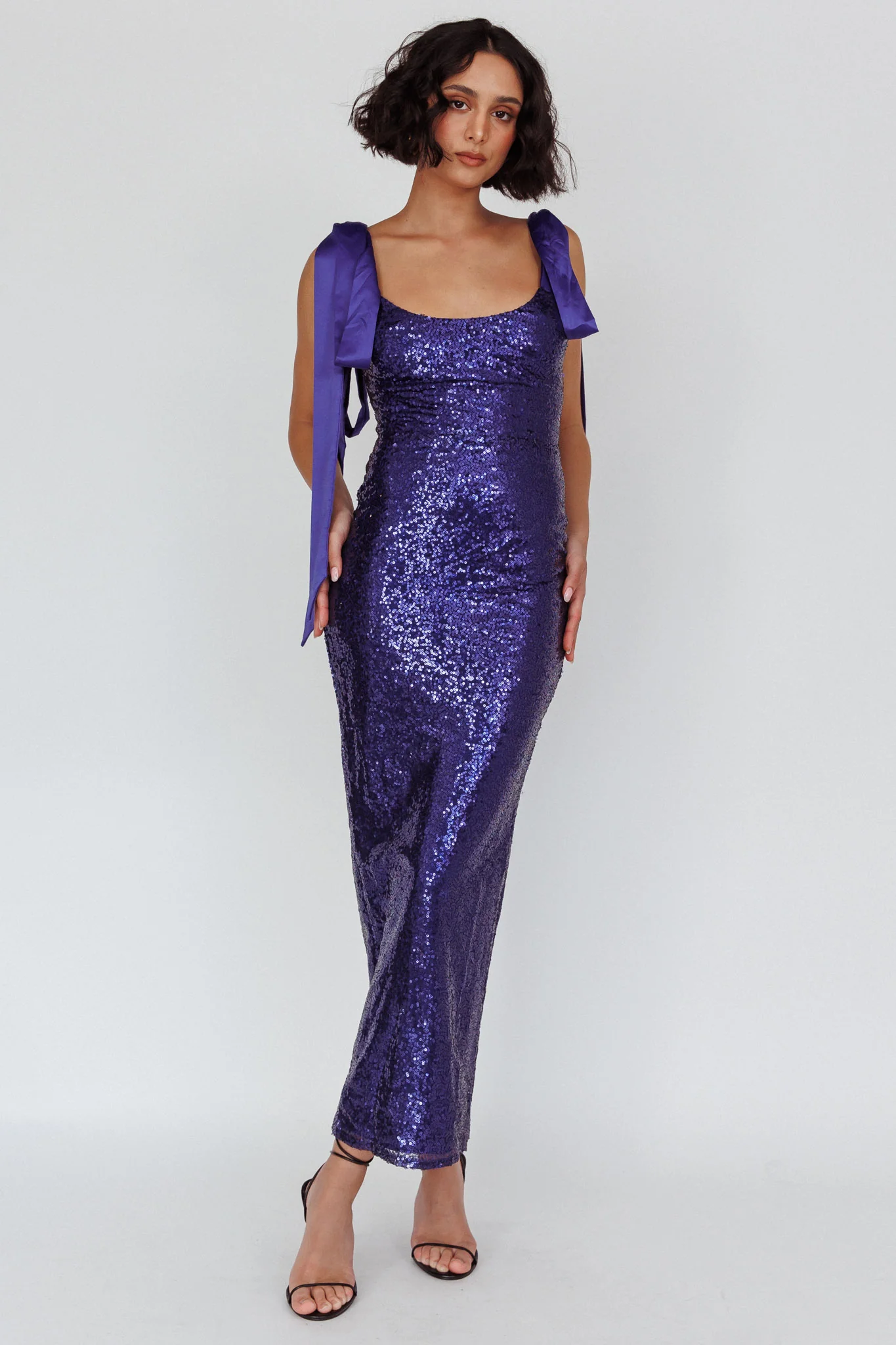 Birthday Wish Tied Shoulder Sequin Maxi Dress Blue - Image 6