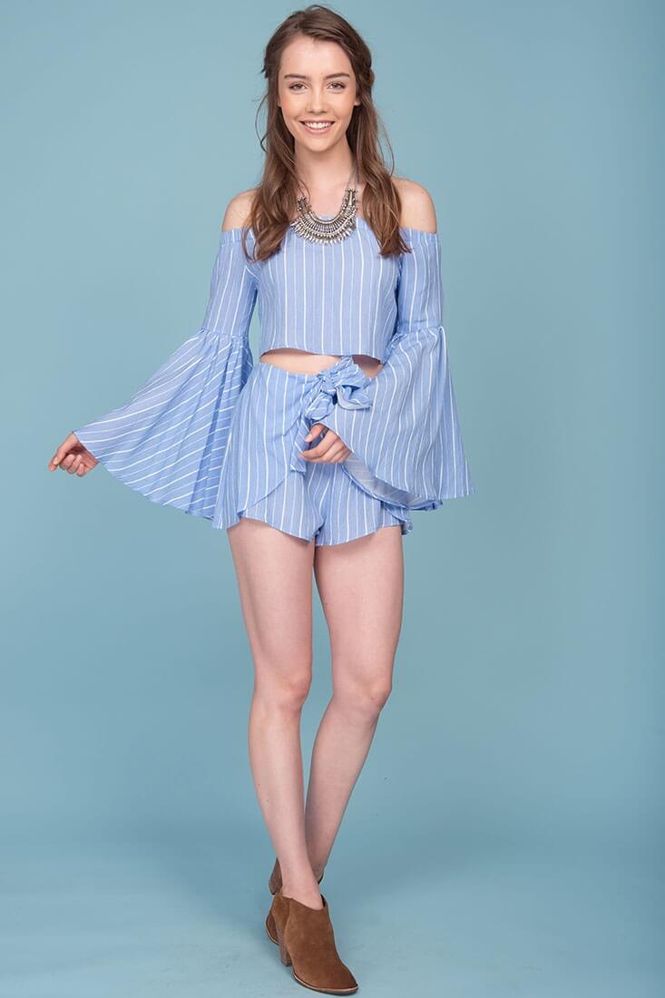 Blaine Tie Waist Pinstripe Shorts Blue - Image 5