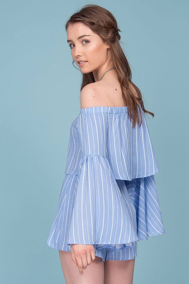 Blaine Tie Waist Pinstripe Shorts Blue - Image 7