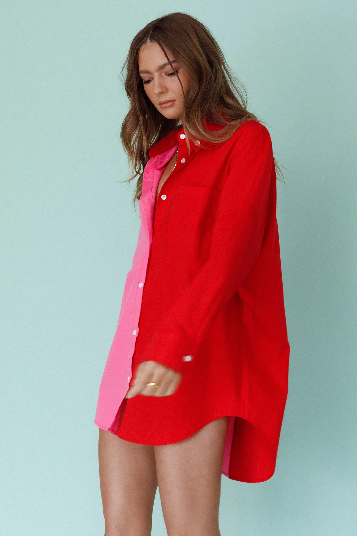 Blanca Long Sleeve Button-Up Shirt Pink/Red - Image 5