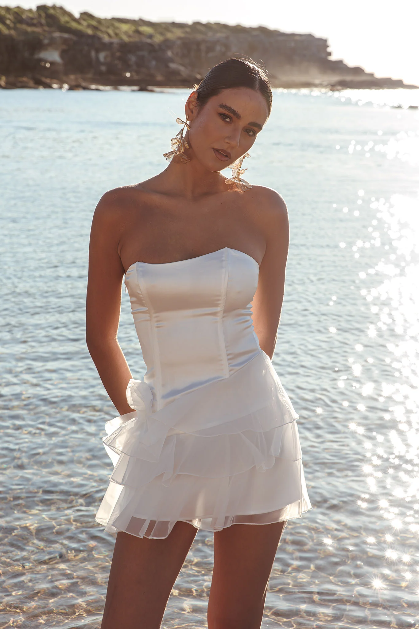 Bless Strapless Organza Ruffle Mini Dress Cream - Image 2