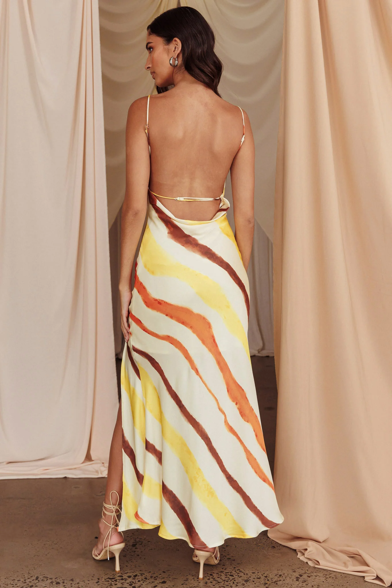 Blondine Cowl Bust Split Maxi Dress Yellow - Image 2