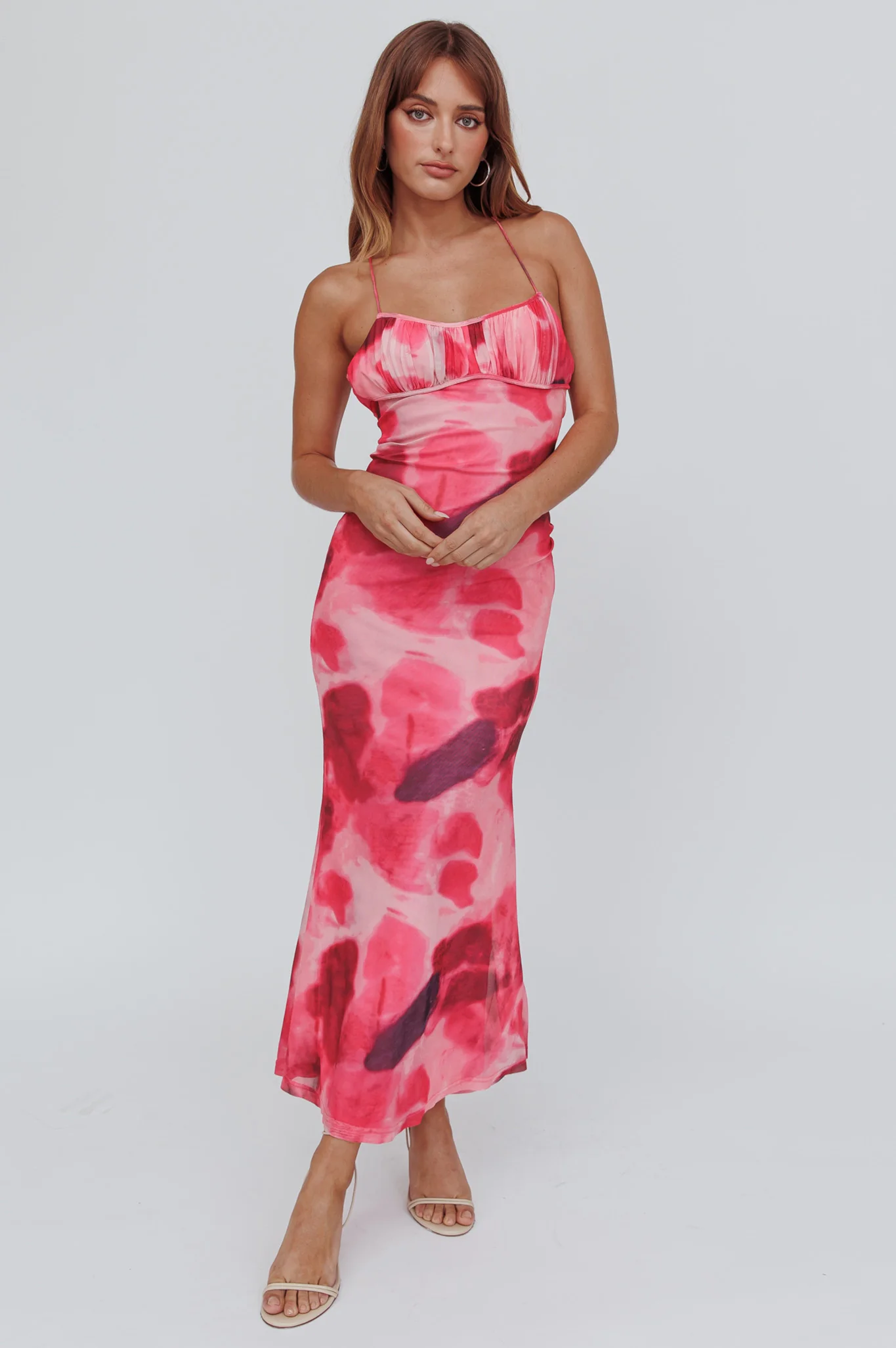 Blossom Belle Low Back Maxi Dress Print Red - Image 3