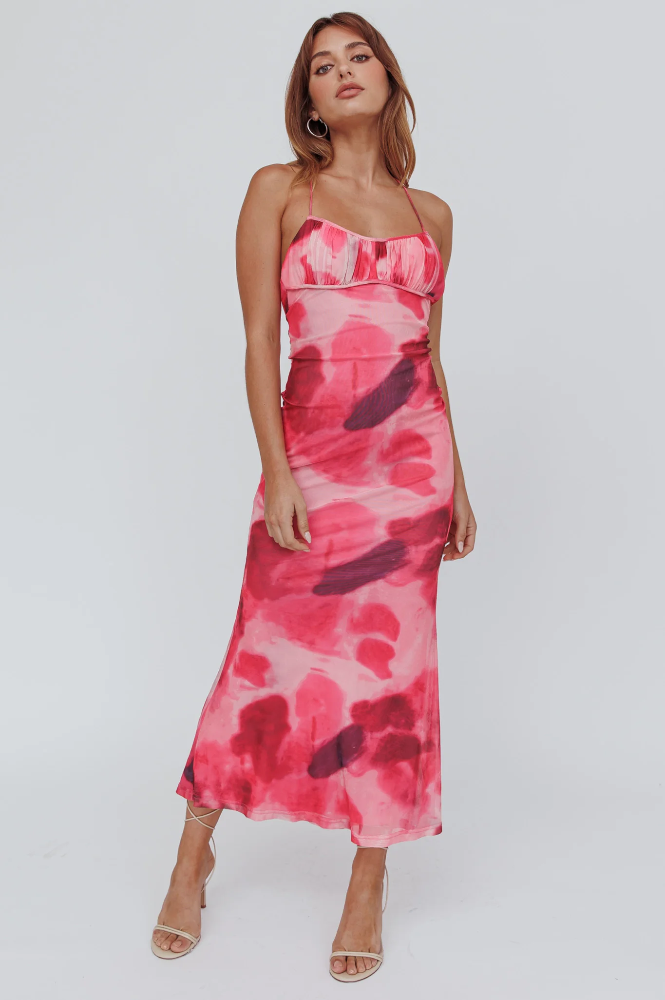 Blossom Belle Low Back Maxi Dress Print Red - Image 5