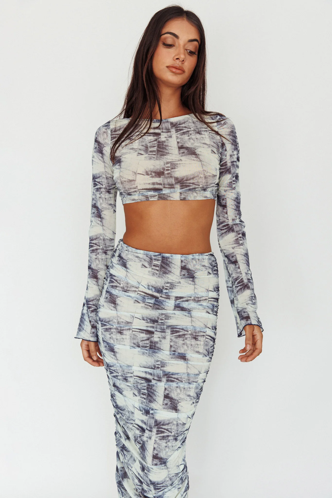 Blue Moons Ruched Midi Skirt Indigo Denim - Image 8