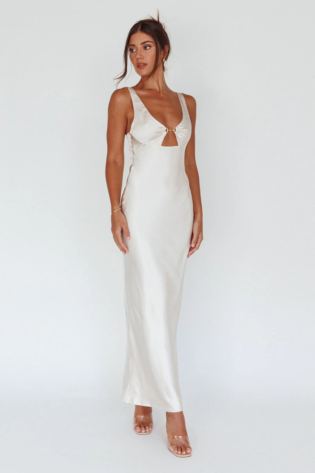 Blushing Beauty Horsebit Accent Maxi Dress Champagne - Image 3